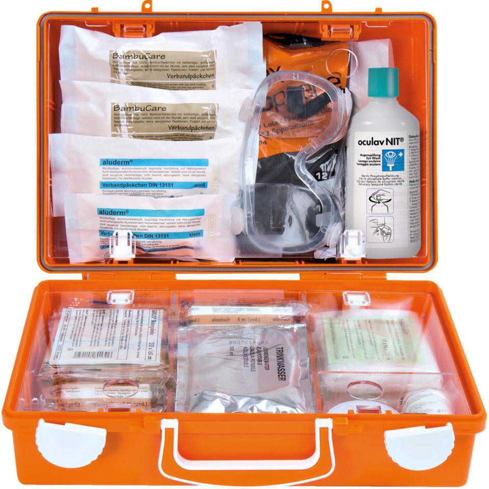 SÖHNGEN® KFZ-Verbandkoffer, 13164, zusätzliche GGVSEB-Ausrüstung,orange, Wand.