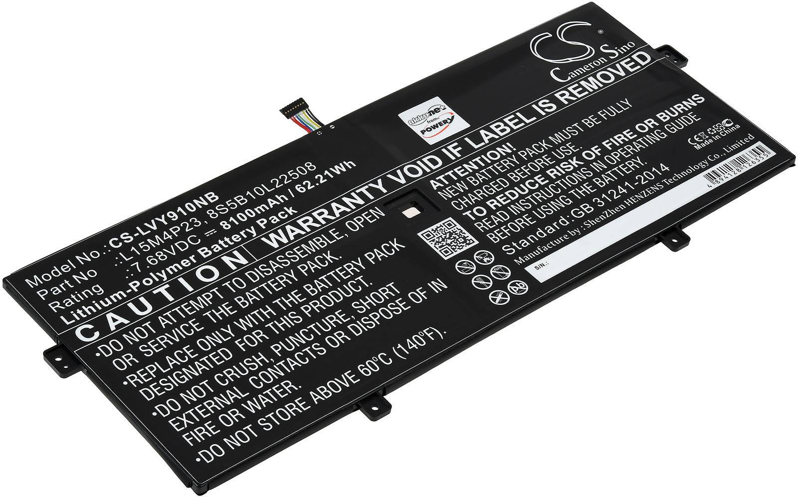 Powery Akku kompatibel mit Lenovo Typ L15C4P22, 7,68V, Li-Polymer