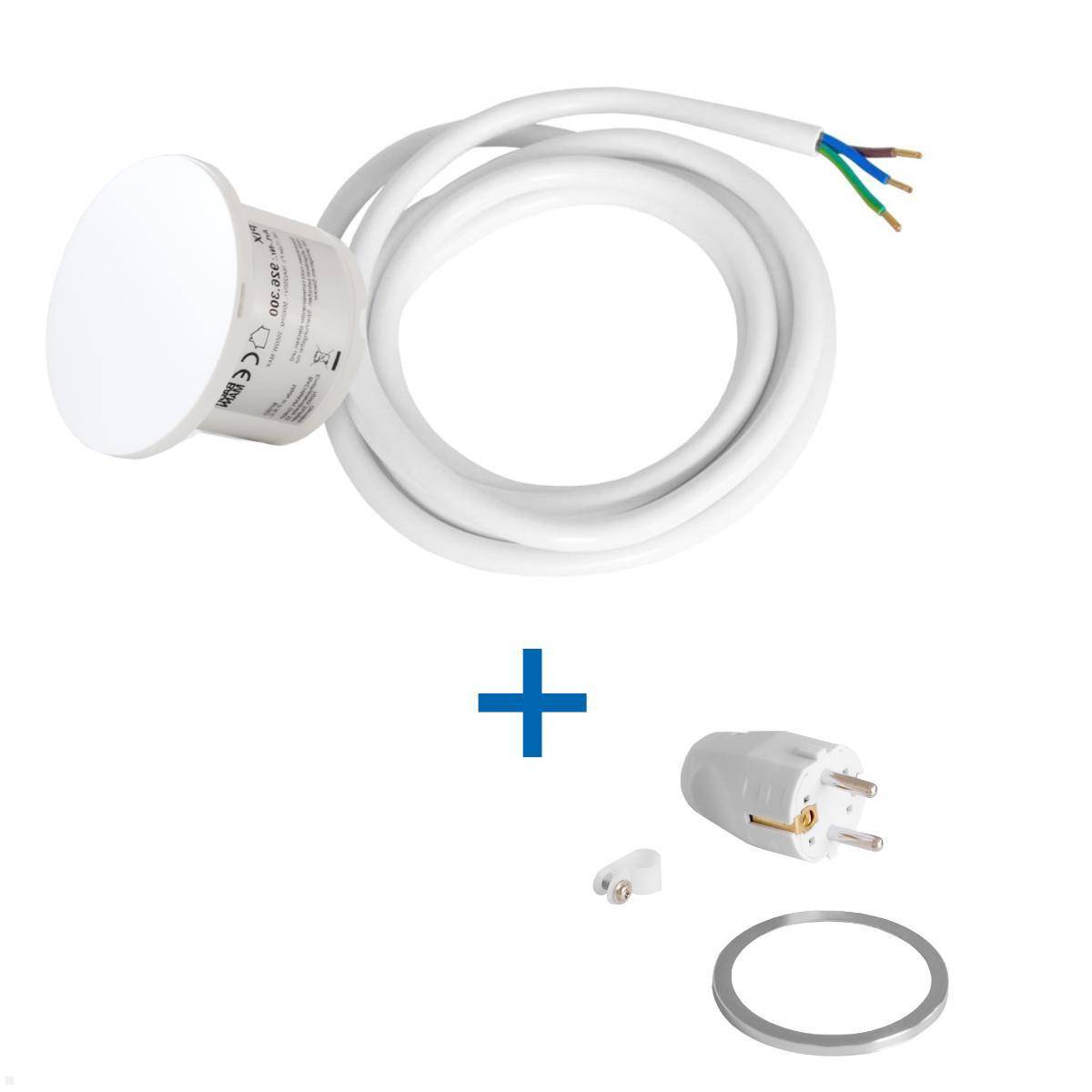 Bachmann PIX Einbausteckdose mit Deckel und 2m Stromzuleitung (926.301D) weiß