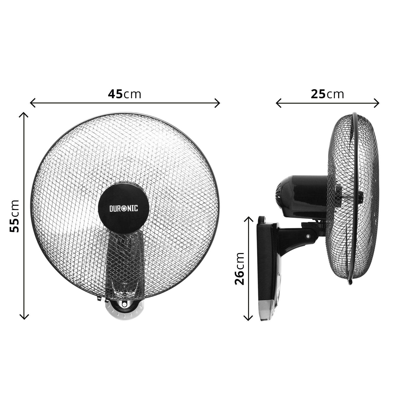 Duronic FN55 BK Wandventilator 60W, Durchmesser 40 cm, Ventilator mit Timer und Fernbedienung