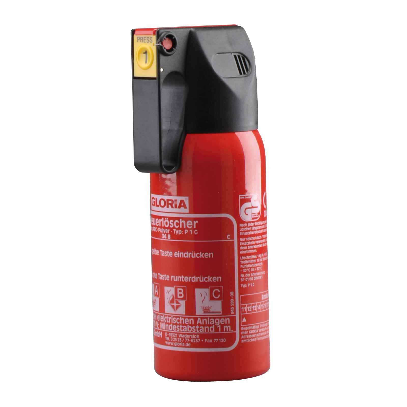 Gloria Feuerlöscher inkl. KFZ-Halterung, ABC Pulverlöscher, Autofeuerlöscher - Inhalt:1 kg