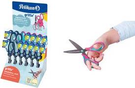 Pelikan griffix Schulschere, rund, Thekendisplay mit Softgriff für komfortables Schneiden, mit Namensschild