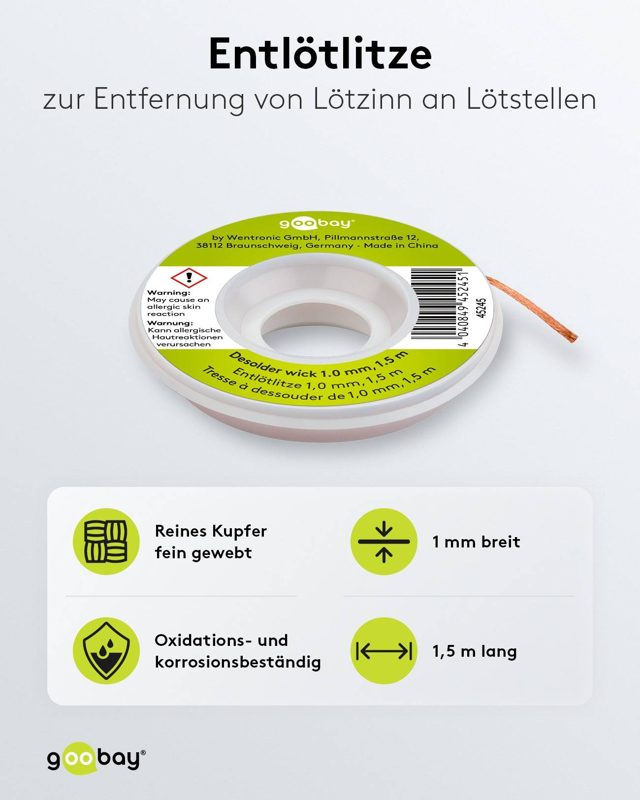 GOOBAY Entlötlitze, Ø 1,0 mm, 1,5 m