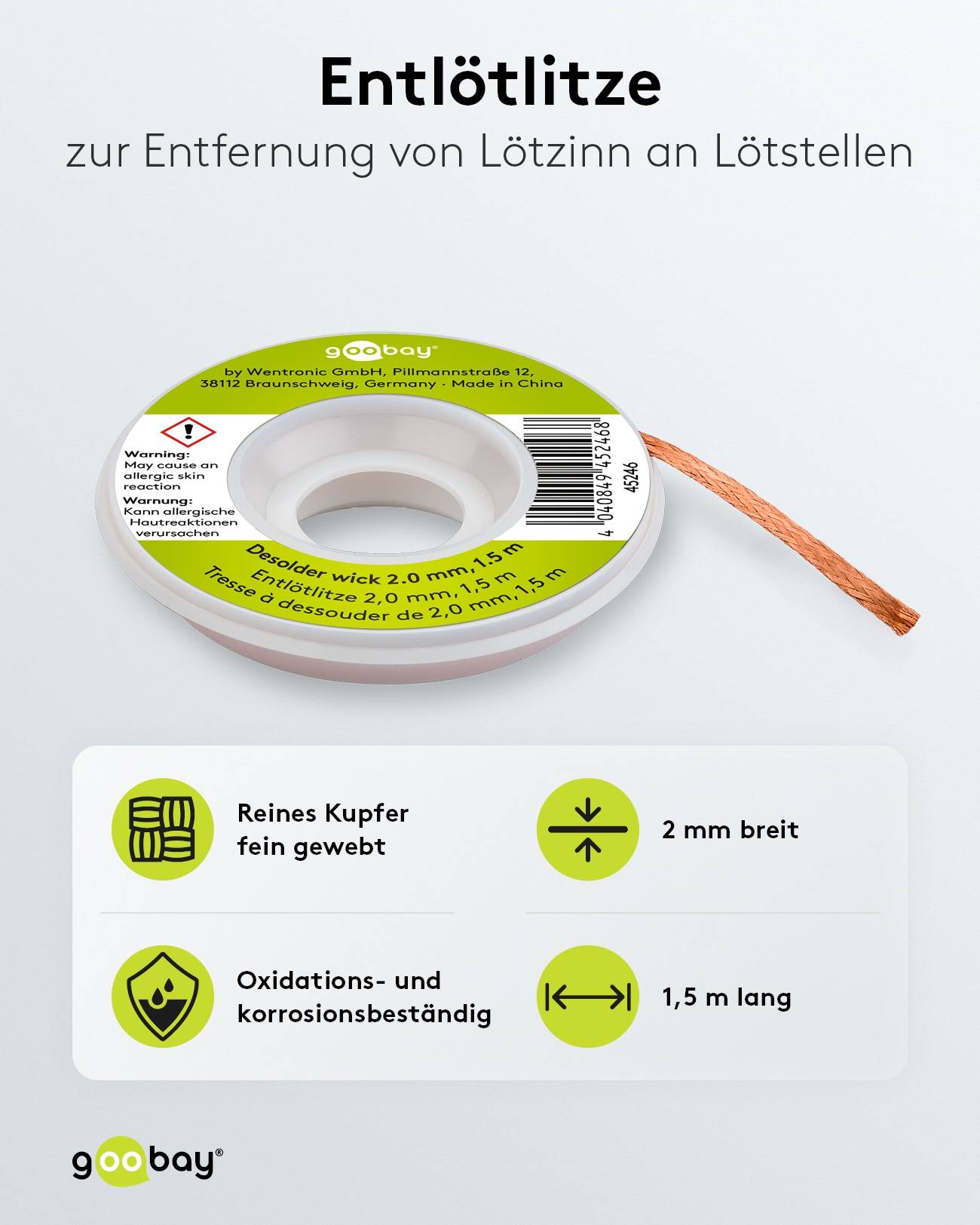 GOOBAY Entlötlitze, Ø 2,0 mm, 1,5 m