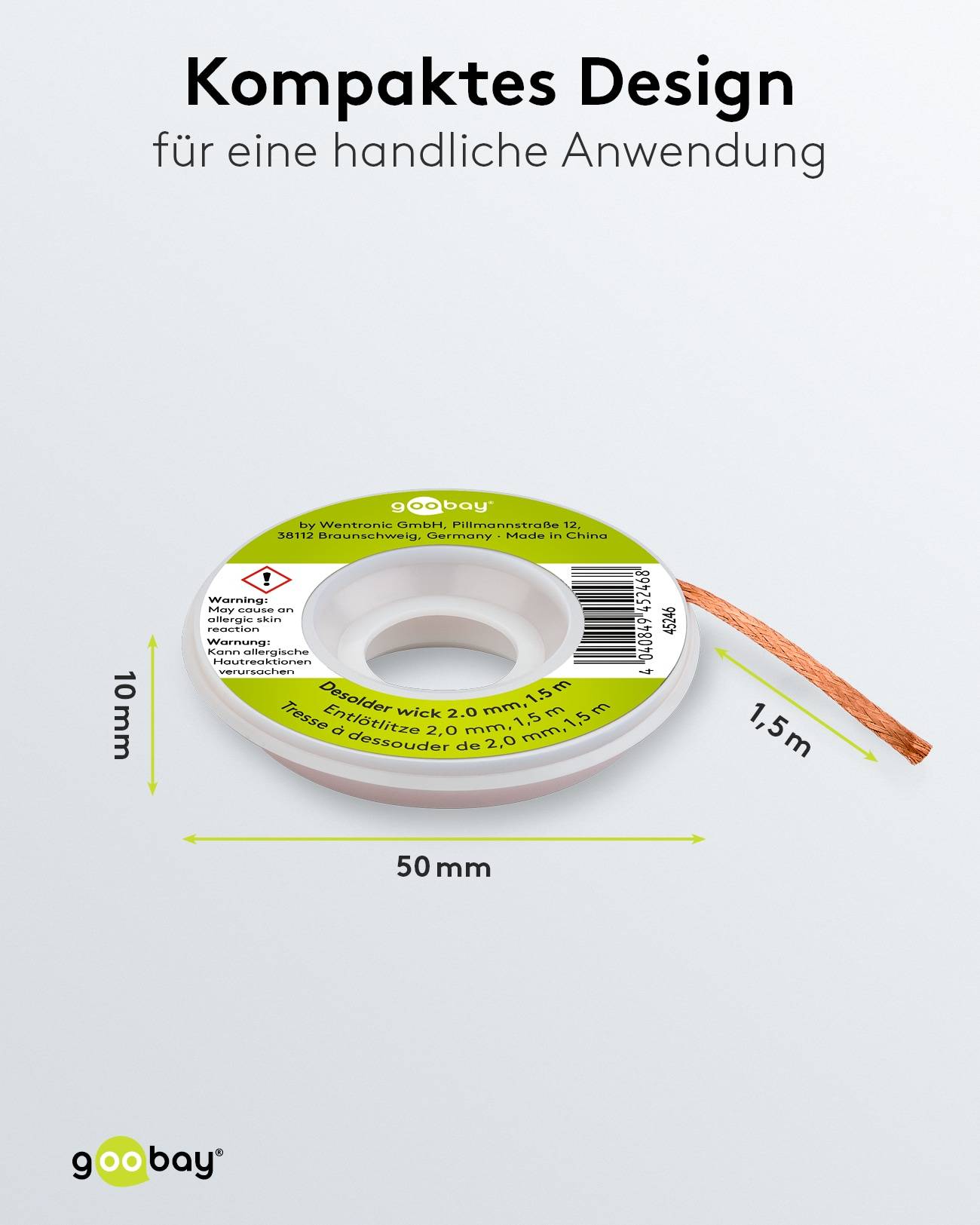 GOOBAY Entlötlitze, Ø 2,0 mm, 1,5 m