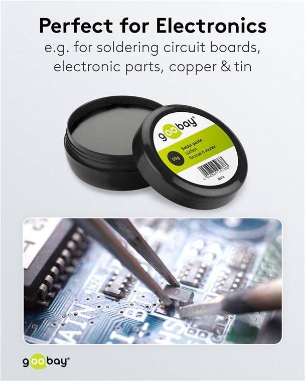 „Lötpaste in einem schwarzen Behälter mit der Aufschrift „goobay