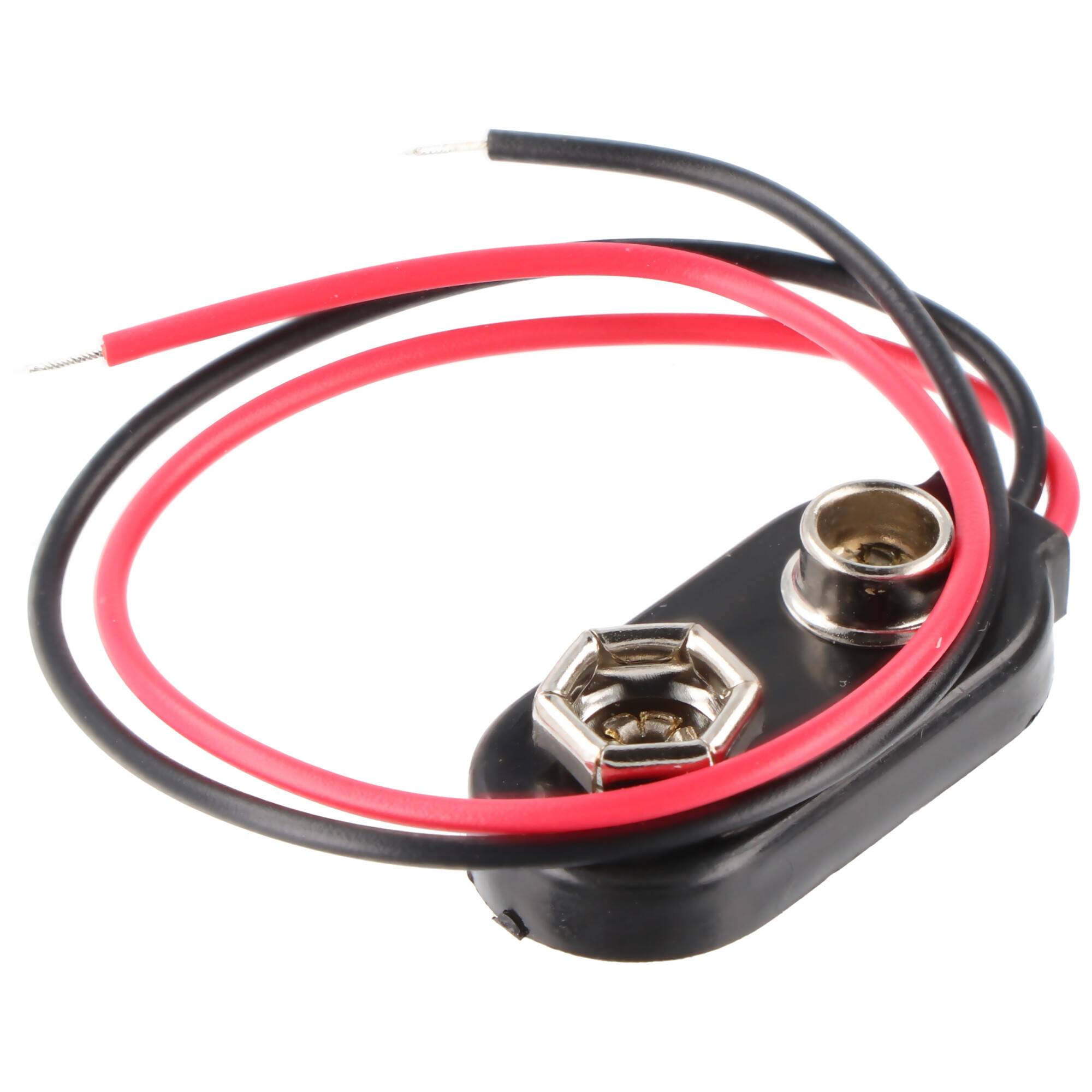 1x 9V Block Batteriehalter - lose Kabelenden, wasserabweisend – 9V Batterie Clip Anschluss, Batterie Halterung Elektroni