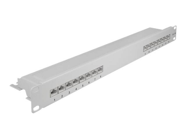 Delock Patch Panel - CAT 6a - RJ-45 X 16 - Grau - 1U - 48.3 cm (19") - 16x RJ-45