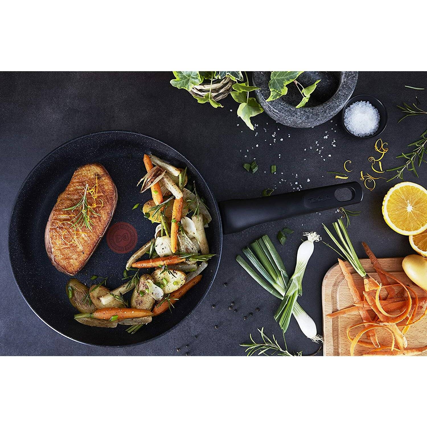 Tefal G28106 Black Stone Bratpfanne 28 cm | Mineralia+ Antihaftversiegelung | sicher | Thermo-Signal
