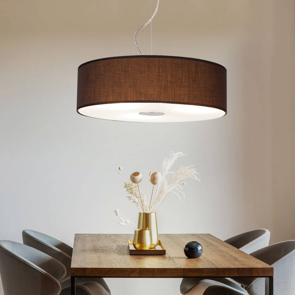 Pendelleuchte Fernbedienung Textil Esstischleuchte hängend dimmbar Hängeleuchte Wohnzimmerlampe braun, Stahl Glas, 3x RGB LED 9W 806Lm, DxH 45x175