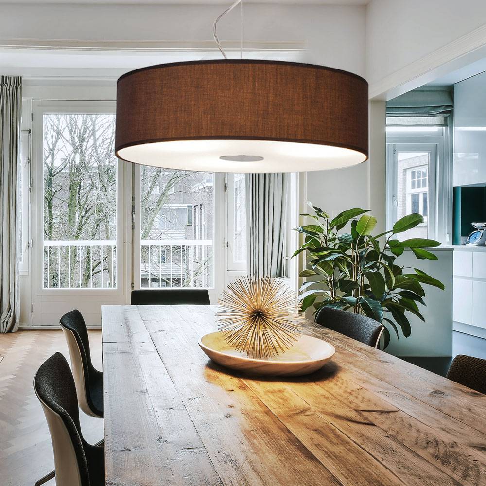 Pendelleuchte Fernbedienung Textil Esstischleuchte hängend dimmbar Hängeleuchte Wohnzimmerlampe braun, Stahl Glas, 3x RGB LED 9W 806Lm, DxH 45x175