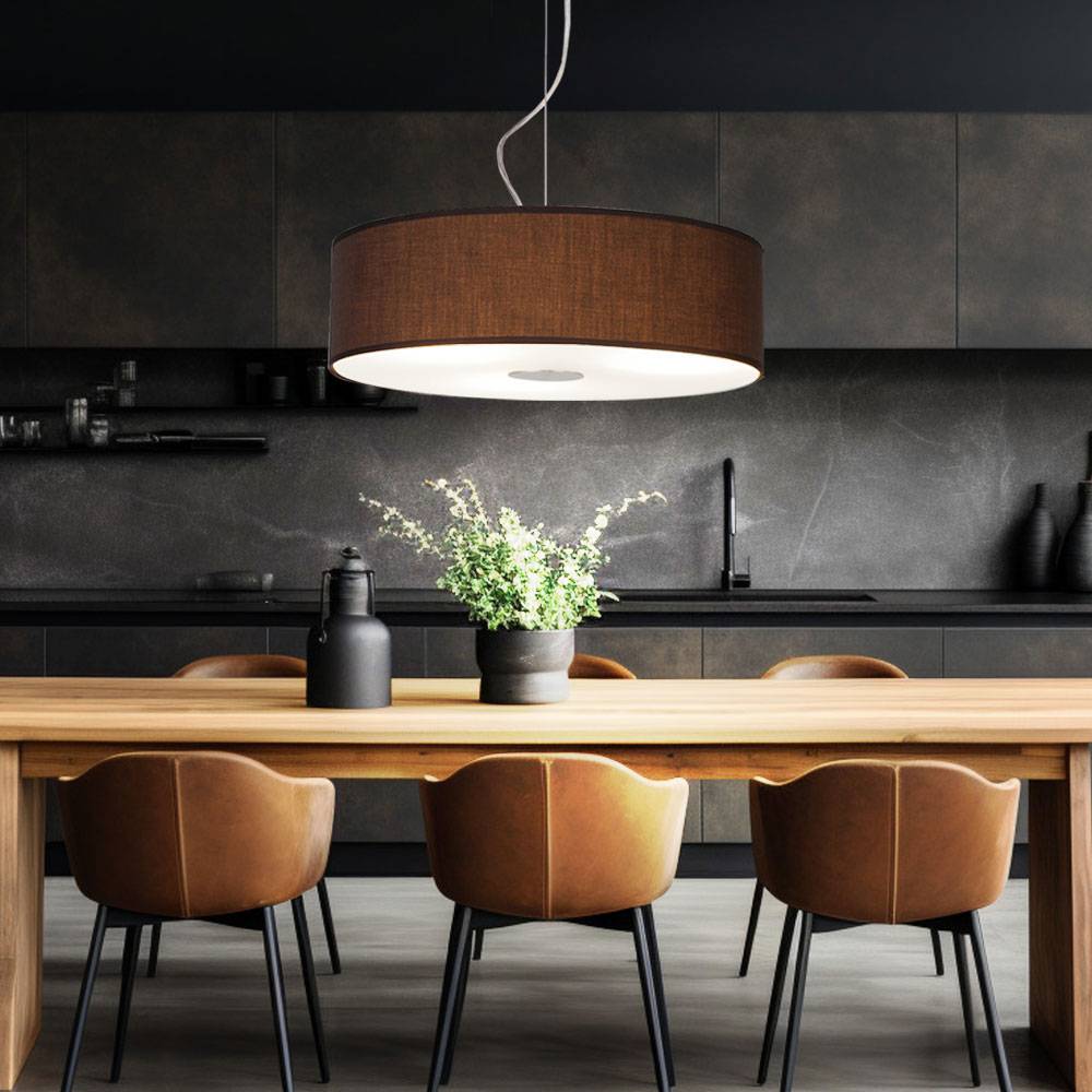 Pendelleuchte Fernbedienung Textil Esstischleuchte hängend dimmbar Hängeleuchte Wohnzimmerlampe braun, Stahl Glas, 3x RGB LED 9W 806Lm, DxH 45x175