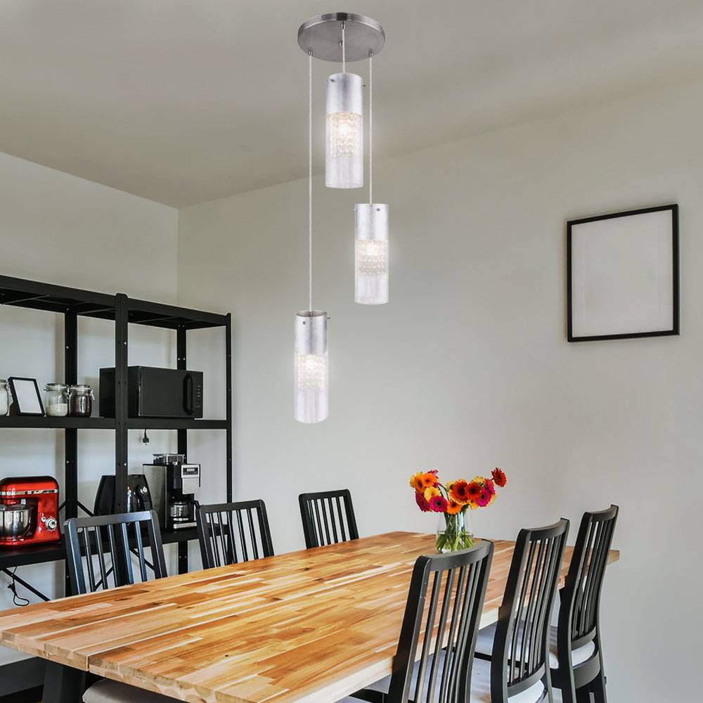 Pendelleuchte Fernbedienung Modern Glas Kristall Pendelleuchte Küche Hängelampe Esstisch Glas, dimmbar, Blattsilber, 3x RGB LED 9W 806Lm, DxH 30 x