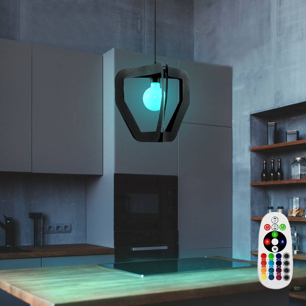 Hängeleuchte Fernbedienung Retro Pendelleuchte schwarz Wohnzimmerleuchte Pendellampe dimmbar, Stahl schwarz, 1x RGB LED 9W 806Lm, LxBxH 35x32x120 cm