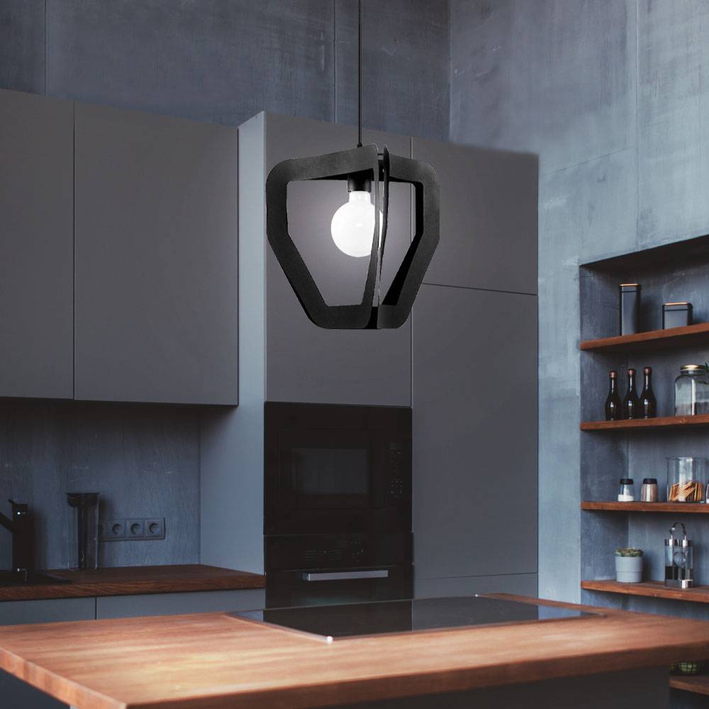 Hängeleuchte Fernbedienung Retro Pendelleuchte schwarz Wohnzimmerleuchte Pendellampe dimmbar, Stahl schwarz, 1x RGB LED 9W 806Lm, LxBxH 35x32x120 cm