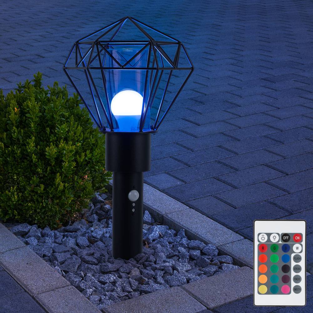 Außenbeleuchtung Standleuchte Säulenlampe Außen mit Bewegungsmelder Garten Stehlampe Aussen Bewegungsmelder, Fernbedienung dimmbar, 1x RGB LED 9W
