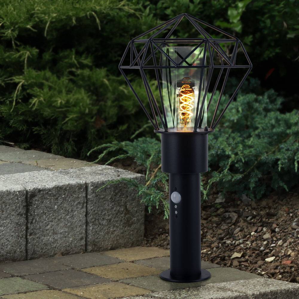 Außenbeleuchtung Standleuchte Säulenlampe Außen mit Bewegungsmelder Garten Stehlampe Aussen Bewegungsmelder, schwarz Diamant Gitter, 1x E27, LxBxH