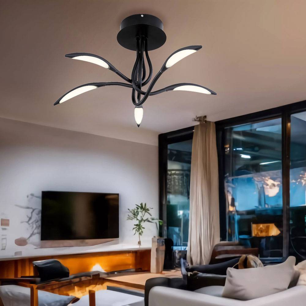Deckenleuchte Modern schwarz Schlafzimmerlampe Decke groß Lampen Wohnzimmer Decke, geschwungen, 1x LED 25W 940Lm warmweiß, DxH 68x33 cm