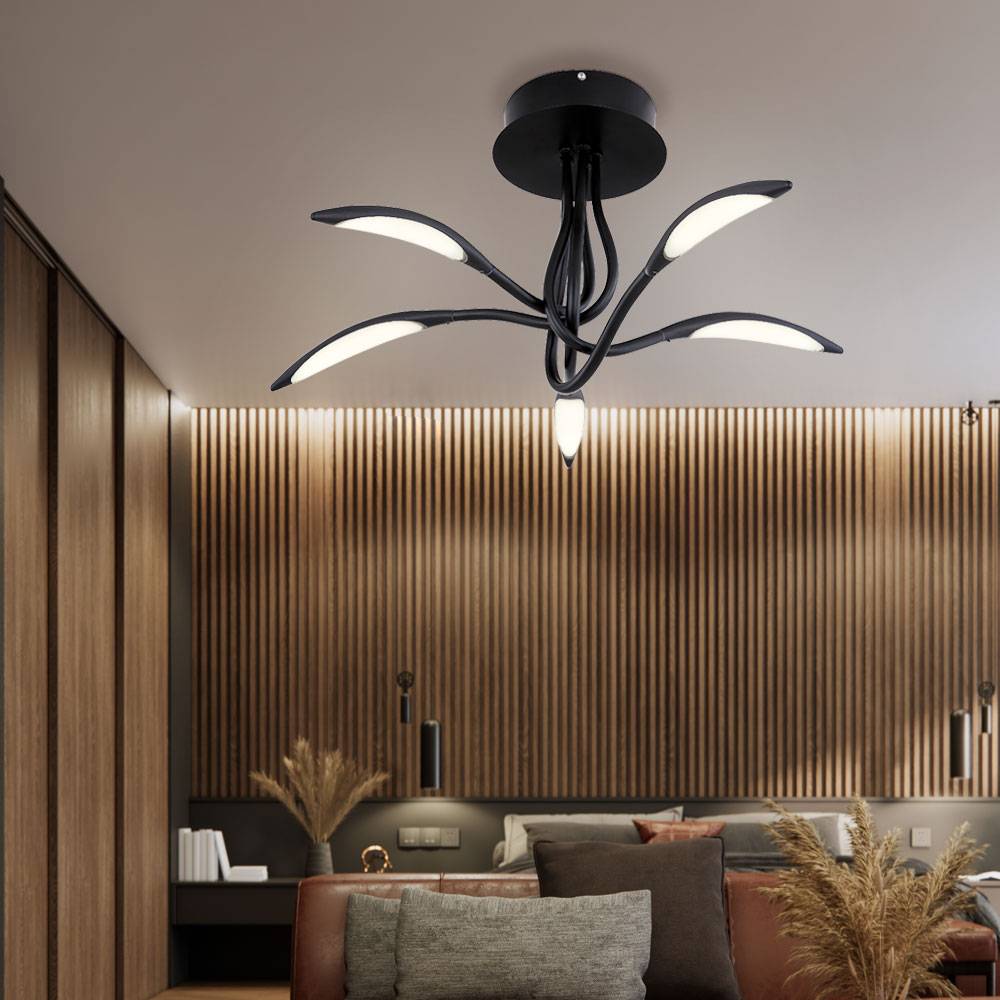 Deckenleuchte Modern schwarz Schlafzimmerlampe Decke groß Lampen Wohnzimmer Decke, geschwungen, 1x LED 25W 940Lm warmweiß, DxH 68x33 cm