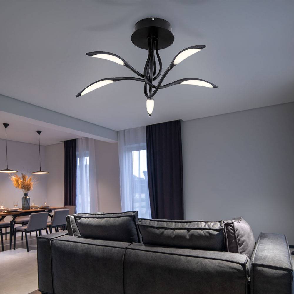 Deckenleuchte Modern schwarz Schlafzimmerlampe Decke groß Lampen Wohnzimmer Decke, geschwungen, 1x LED 25W 940Lm warmweiß, DxH 68x33 cm