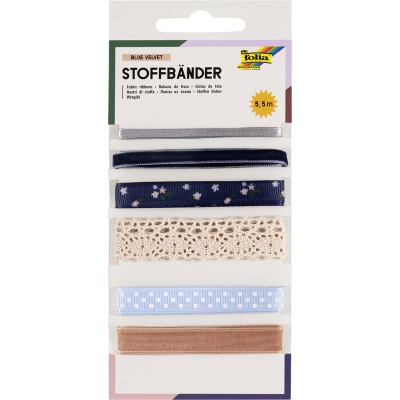 folia Stoffbänder-Mix "Blue Velvet", Gesamtlänge: 5,5 m