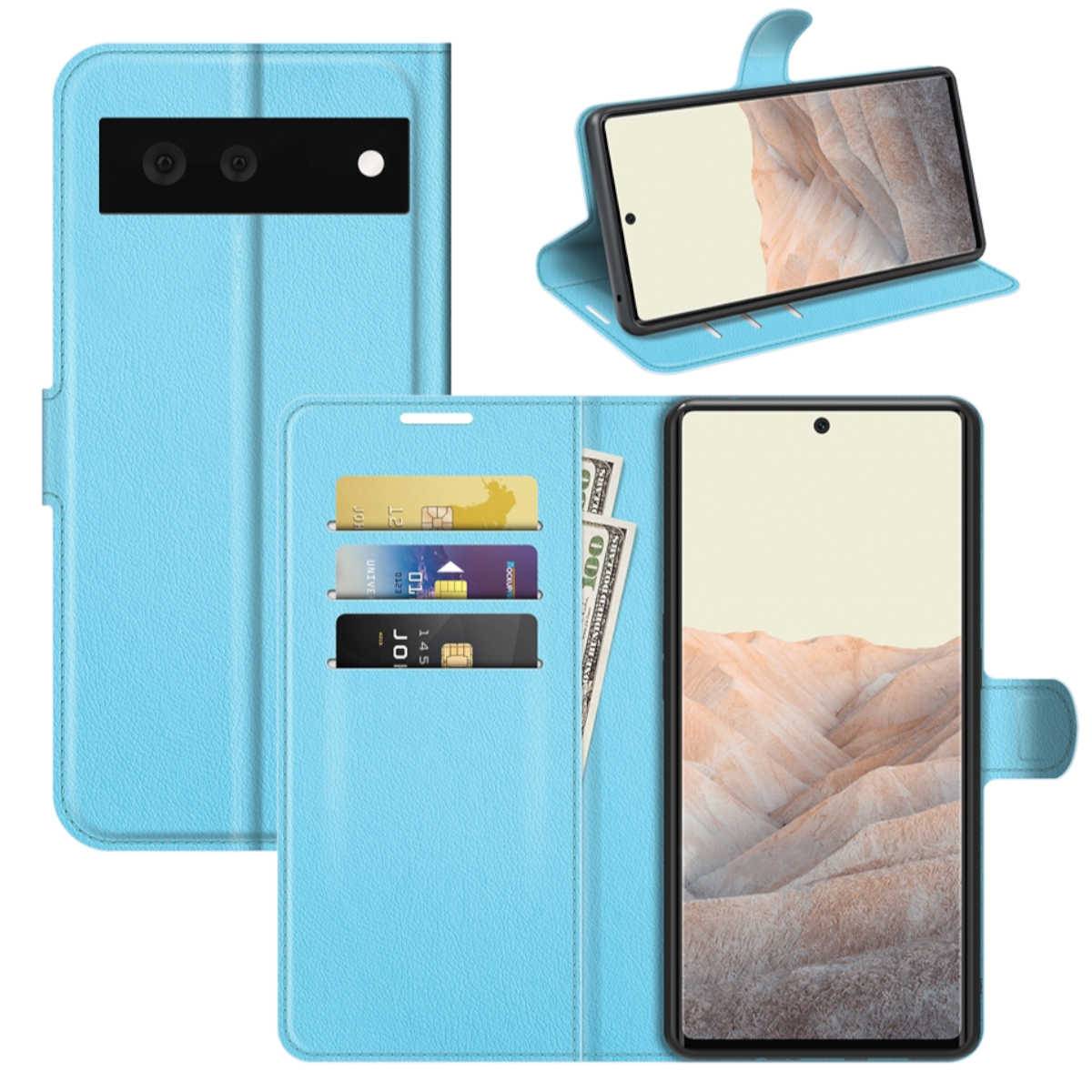 Für Google Pixel 6 Pro Handy Tasche Wallet Premium Schutz Hülle Case Cover Etuis Neu Zubehör Blau