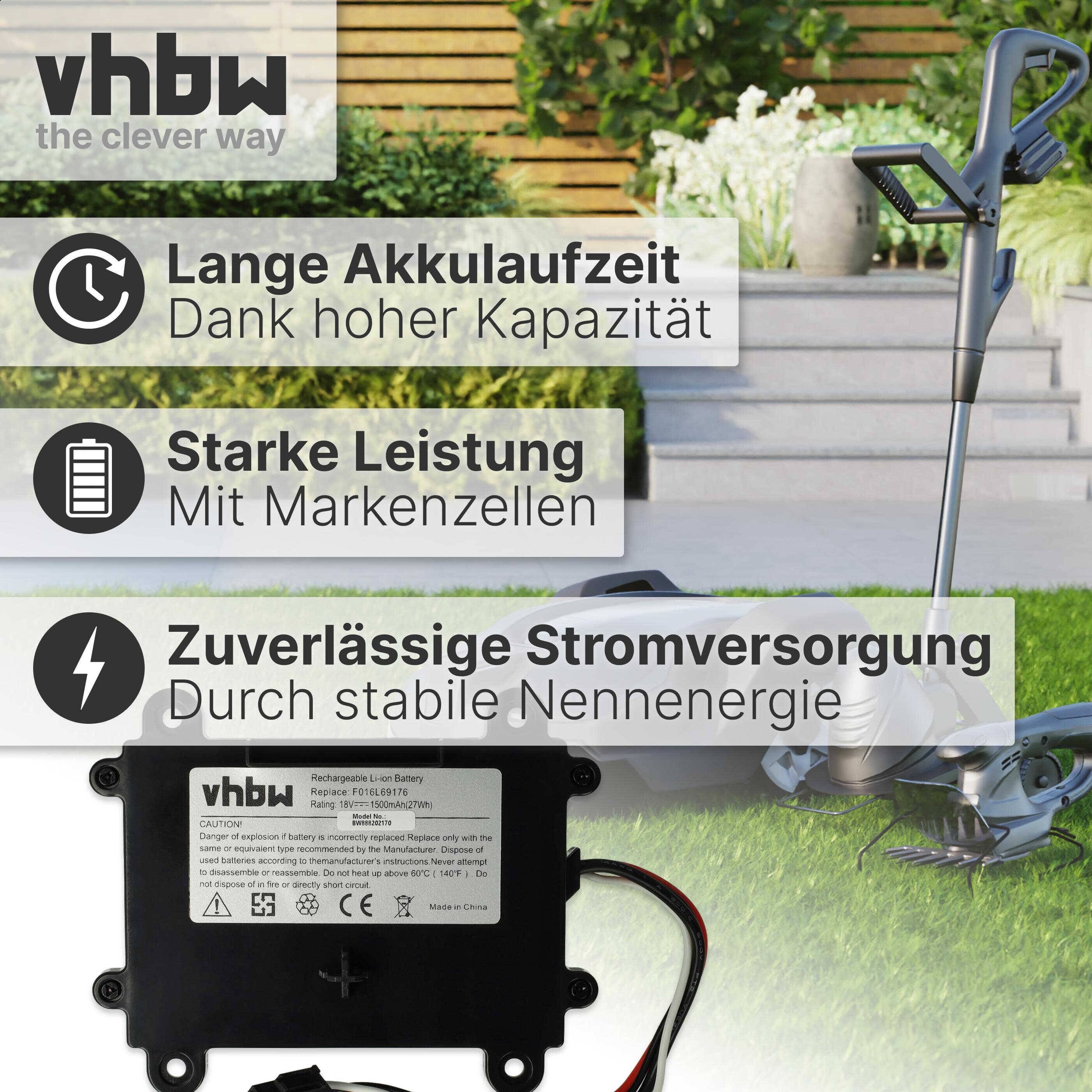 vhbw Akku kompatibel mit Bosch Indego XS 300, S 500 Rasenmäher (1500mAh 18V Li-Ion)