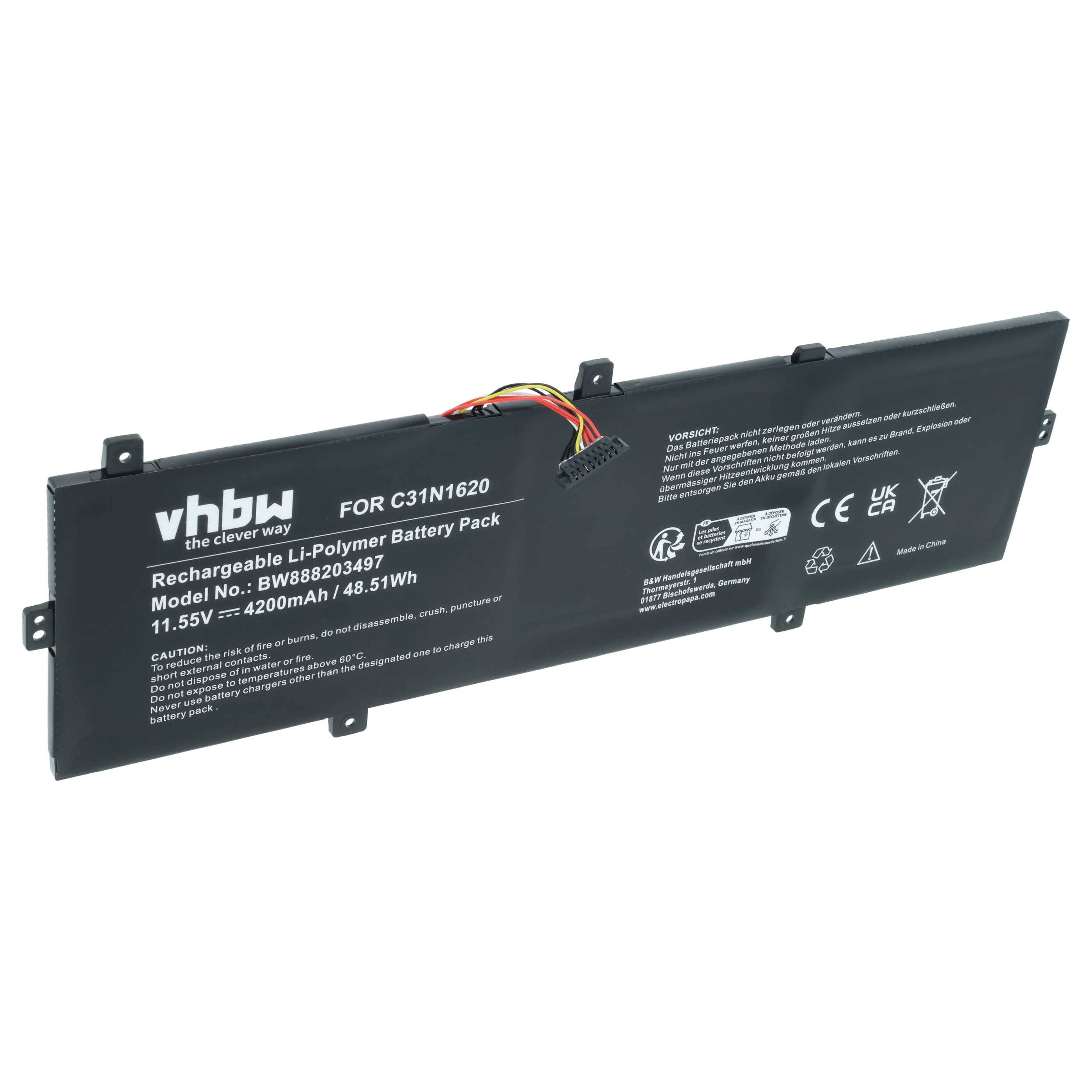 vhbw Akku kompatibel mit Asus ZenBook UX430UQ-GV047T, UX430UQ-GV048T, UX430UQ-GV060R Notebook (4200 mAh, 11,55 V, Li-Polymer)