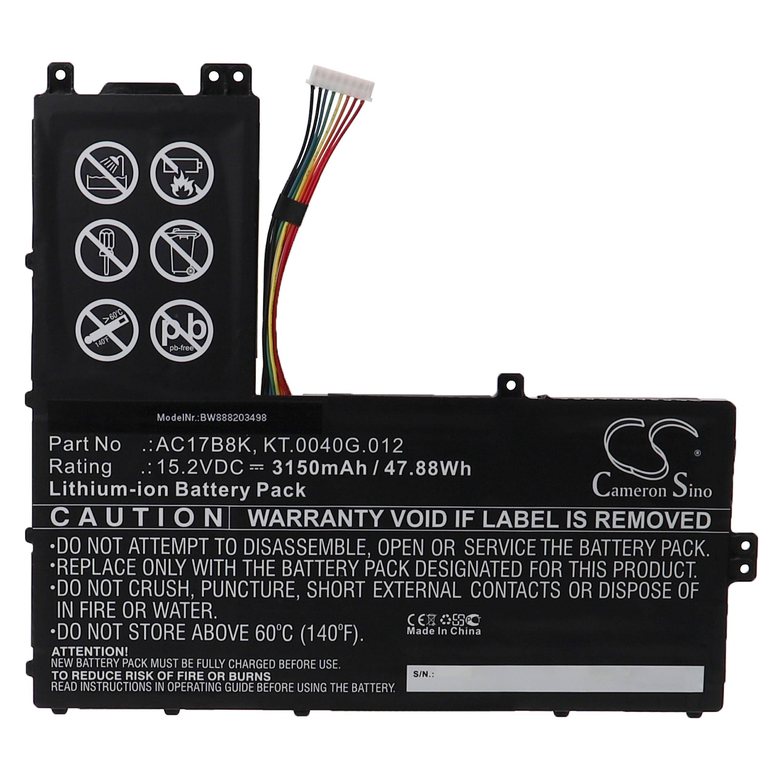 vhbw Akku kompatibel mit Acer Swift 3 SF315-52-38GY-NX.H1MEG.002, SF315-52-38XH, SF315-52-3986 Notebook (3150 mAh, 15,2 V, Li-Ion)