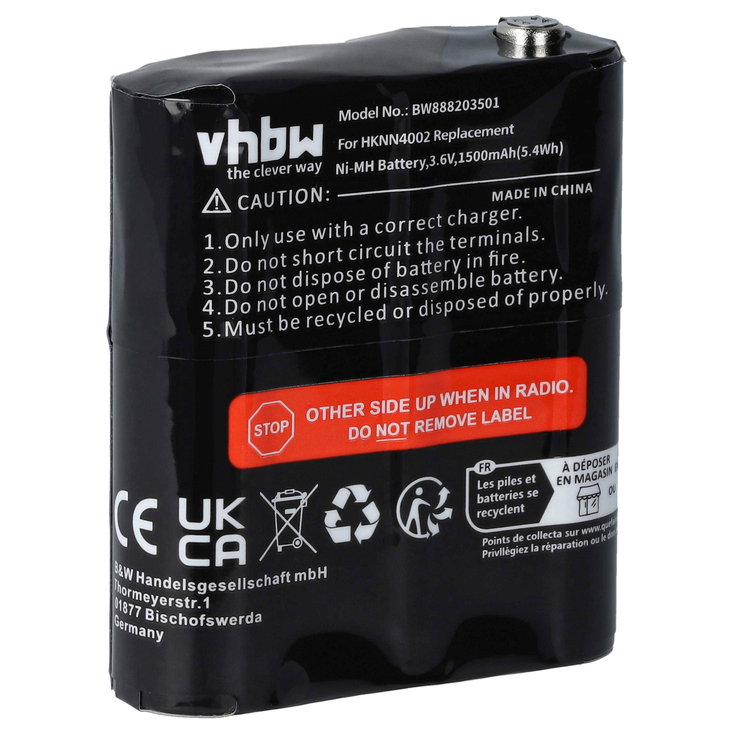 vhbw Akku kompatibel mit Motorola T9550, T9650, T9550XLRCAMO, T9580, T9580RSAME Funkgerät, Walkie Talkie (1500mAh, 3,6V, NiMH)