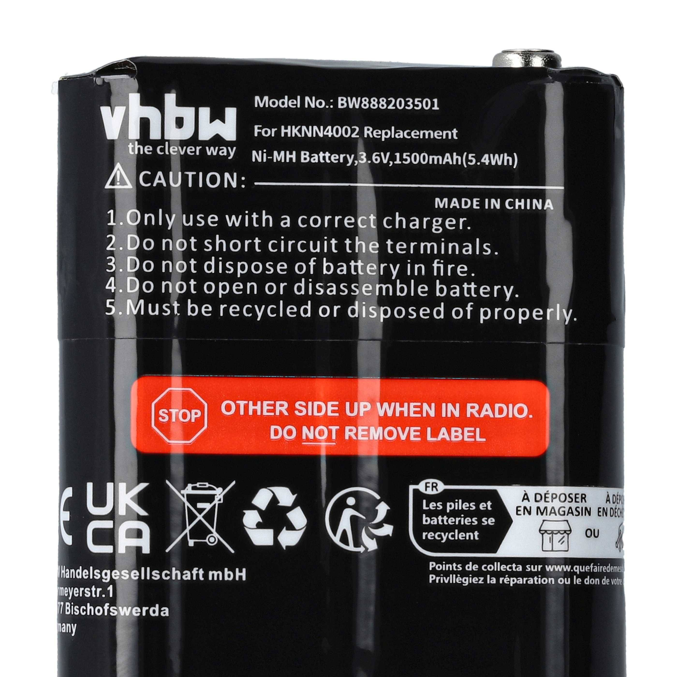 vhbw Akku kompatibel mit Motorola Talkabout T5800, T5820, T5900, T5920, T5725, T5950 Funkgerät, Walkie Talkie (1500mAh, 3,6V, NiMH)
