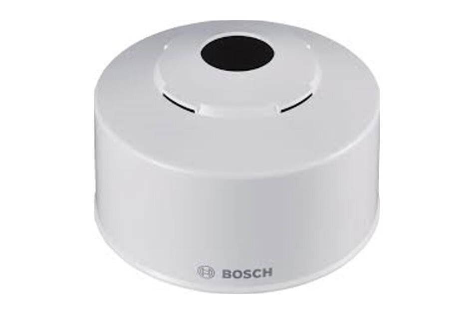 Weißer Bosch-Rauchmelder in Zylinderform mit einer zentralen schwarzen Sensoröffnung auf der Oberseite.