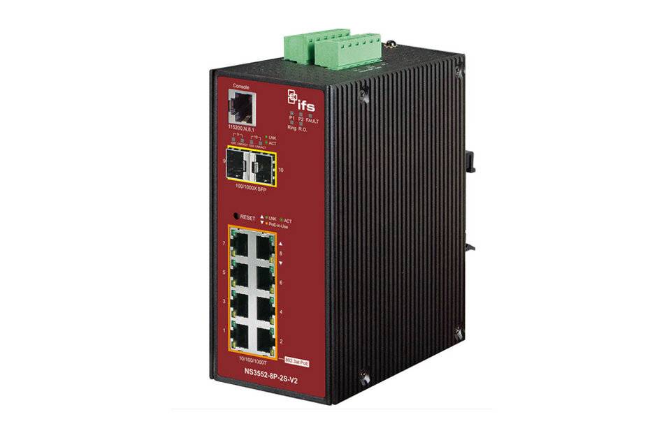 IFS NS3552-8P-2S-V2, Industrial Gigabit PoE+ Switch managed, 8x RJ45, 2x SFP