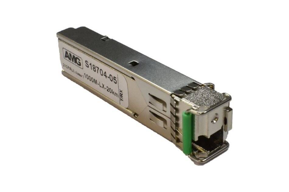 AMG Systems SFP-SM-1G-BX20-55, SFP, 1Gb/s, Einfaser, Singlemode, 20km Reichweite (Tx: 1550 nm, Rx: 1310 nm), LC