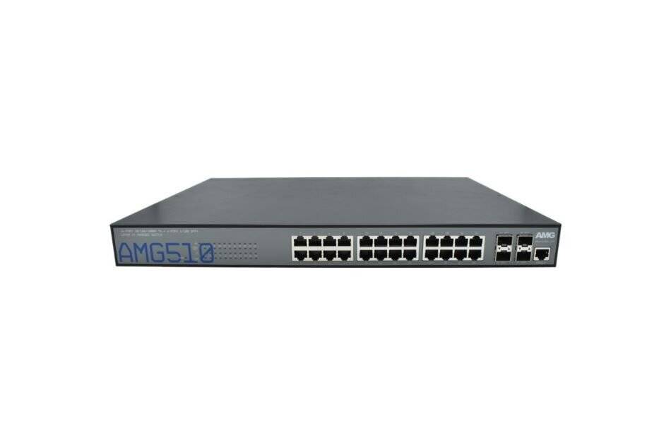 AMG Systems AMG510-24G-4XS-RP, Managed Switch, 24 x 1GBT RJ45 , 4 x 100/1000/10GFX SFP Slot mit 2 Netzteilen