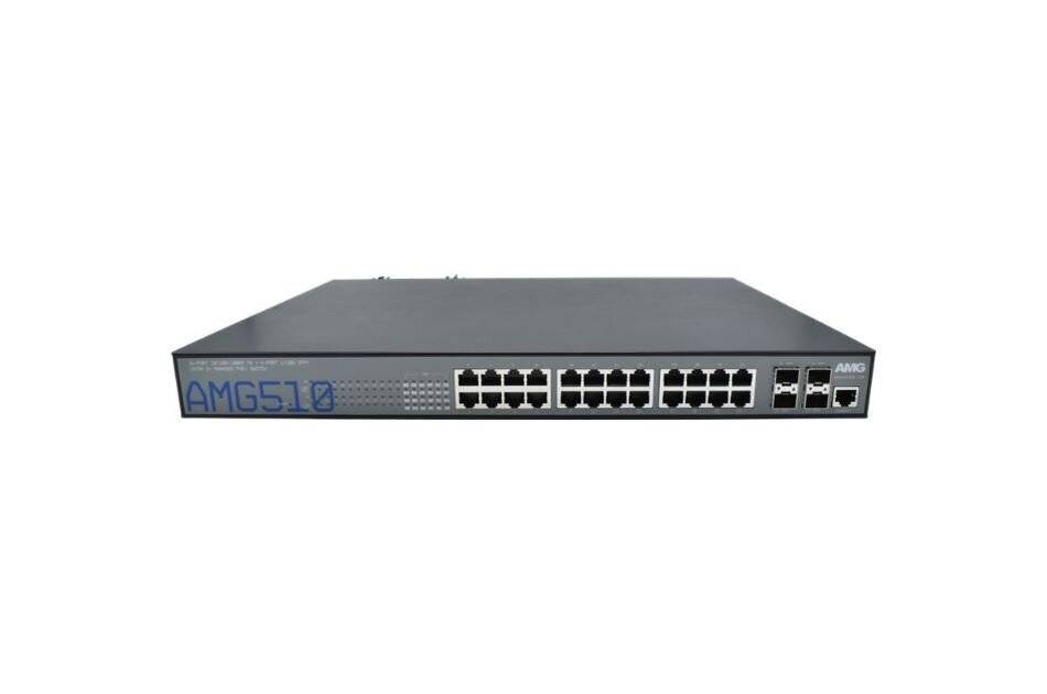 AMG Systems AMG510-24GAT-4XS-RP540, Managed Switch, 24 x 1GBT 30W PoE (540W max.), 4 x 1/10GFX SFP Slots, 2 Netzteile