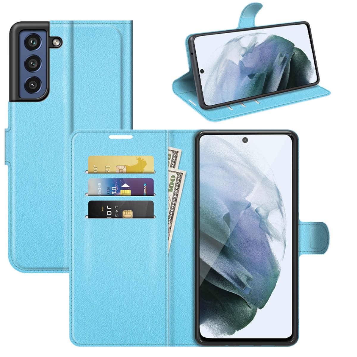 Für Samsung Galaxy S21 FE G990B Handy Tasche Wallet Premium Hell Blau Schutz Hülle Case Cover Etuis Neu Zubehör