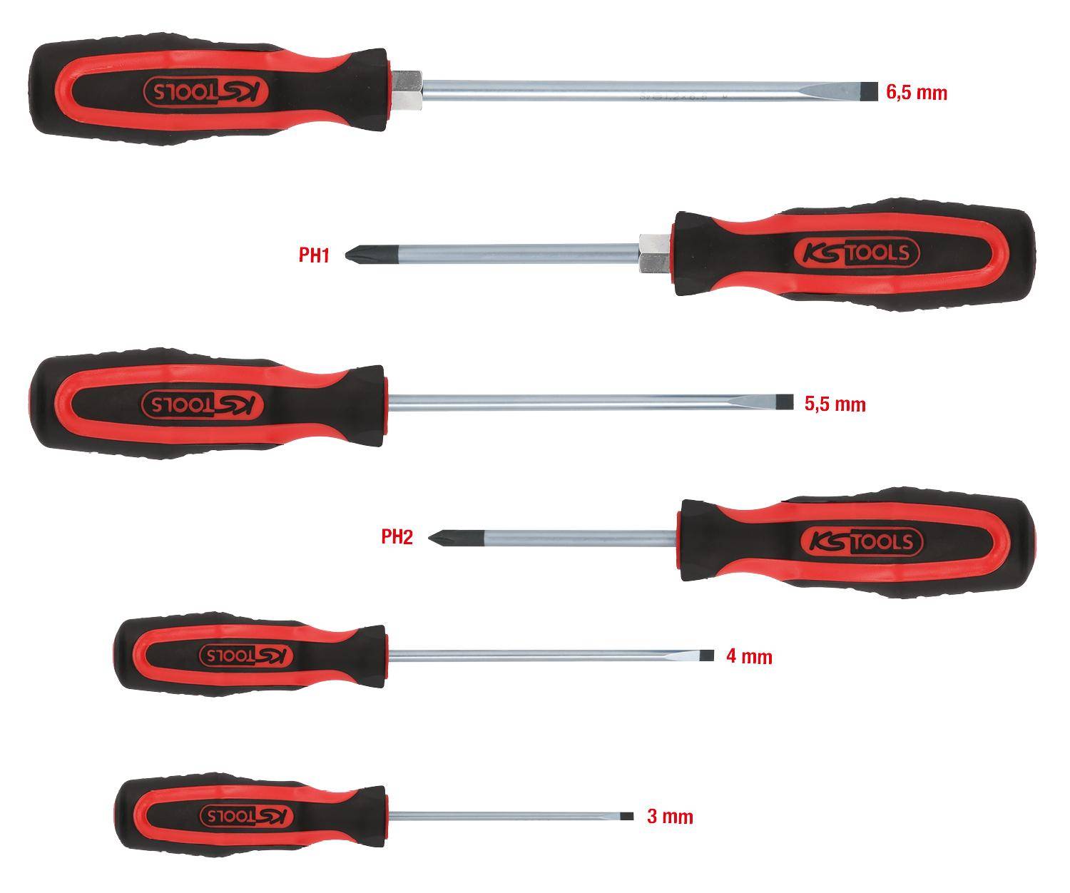 KS TOOLS ERGOTORQUEplus Schraubendreher-Satz, 6-tlg Schlitz, PH