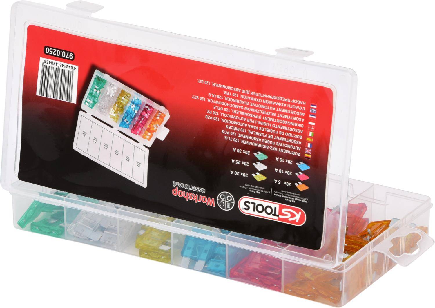 KS TOOLS Sortiment Kfz-Sicherungen,5-30A, Zink, 120-tlg