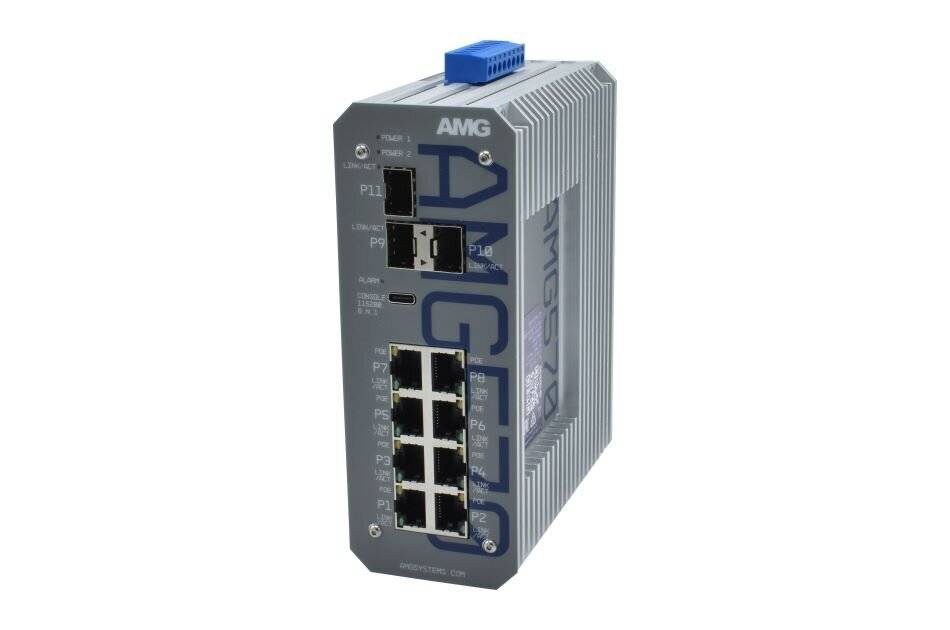 AMG Systems AMG570-4GBT-4G-3S-P360, Industrieller managed Switch, 4 x 1GBT POE, 360W Budget, 4x90W, 3 x 1/2,5GFX SFP Sl