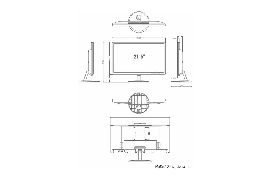 eneo VM-FHD22PP, 22" (56cm) LCD Monitor, PoE-Eingang, FHD, 1920x1080, LED, HDMI, VGA, RJ45-Anschluss