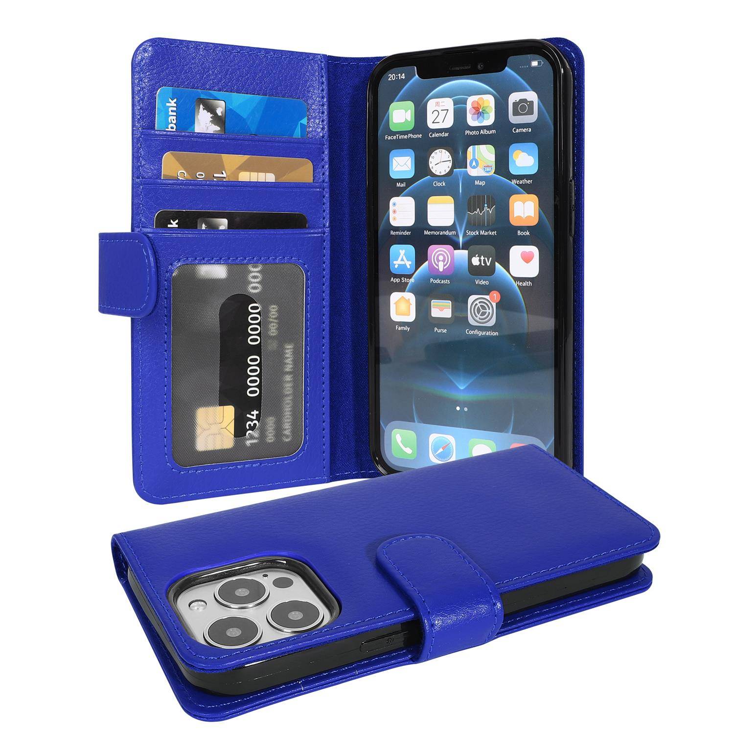 Cadorabo Hülle für Apple iPhone 13 PRO MAX in Blau Backcover Handy Schutz Hülle Book Case Booklet Kartenfächer