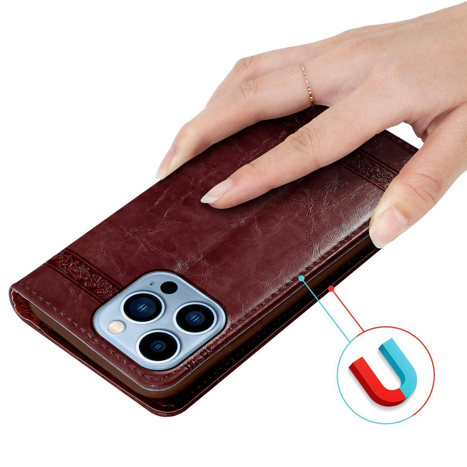 Cadorabo Hülle für Apple iPhone 13 PRO MAX Schutzhülle in Rot Handyhülle Etui Cover Case Standfunktion