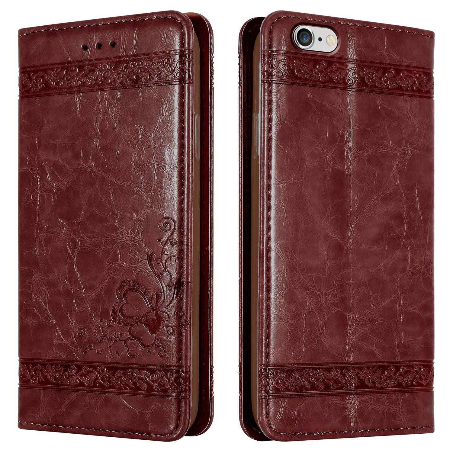 Cadorabo Hülle für Apple iPhone 6 / 6S Schutzhülle in Rot Handyhülle Etui Cover Case Standfunktion
