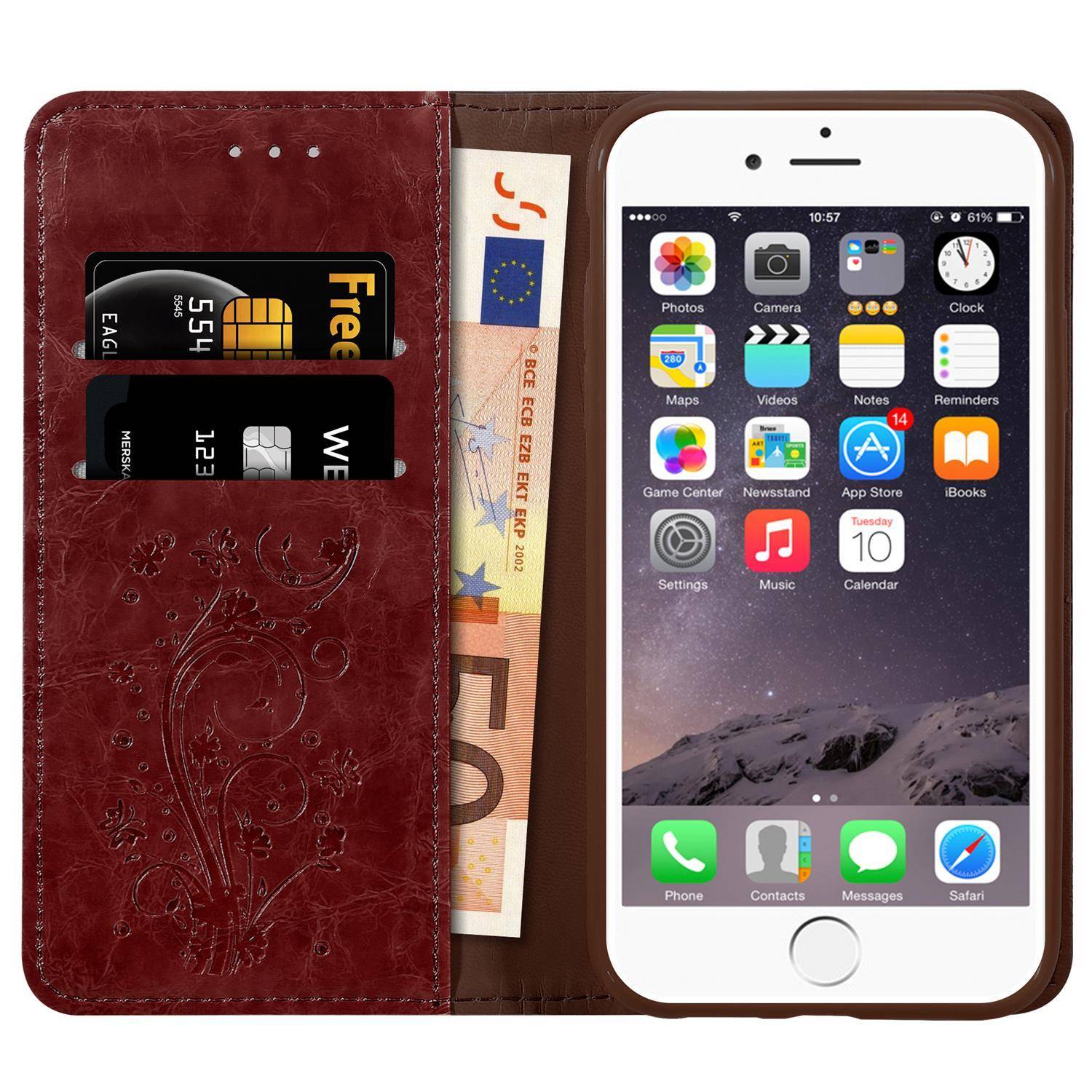 Cadorabo Hülle für Apple iPhone 6 / 6S Schutzhülle in Rot Handyhülle Etui Cover Case Standfunktion