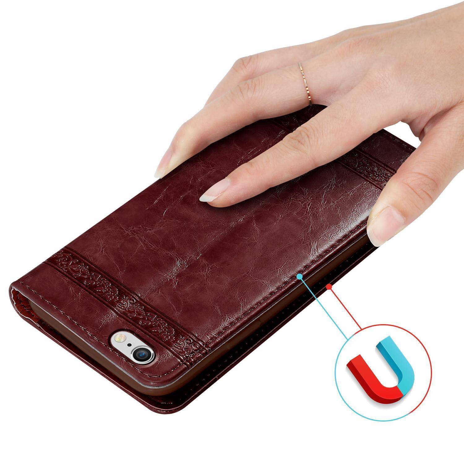 Cadorabo Hülle für Apple iPhone 6 / 6S Schutzhülle in Rot Handyhülle Etui Cover Case Standfunktion