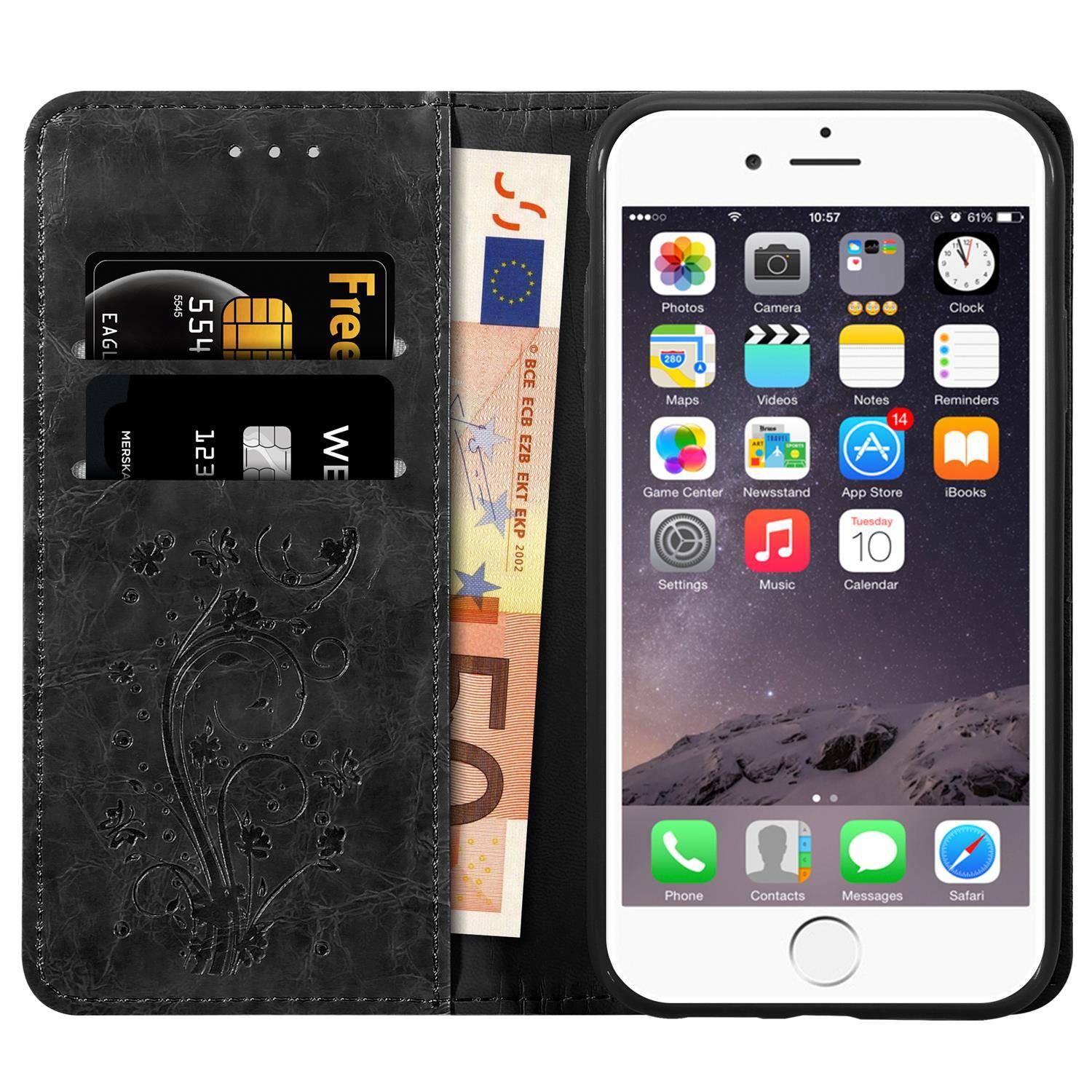 Cadorabo Hülle für Apple iPhone 6 PLUS / 6S PLUS Schutzhülle in Schwarz Handyhülle Etui Cover Case Standfunktion
