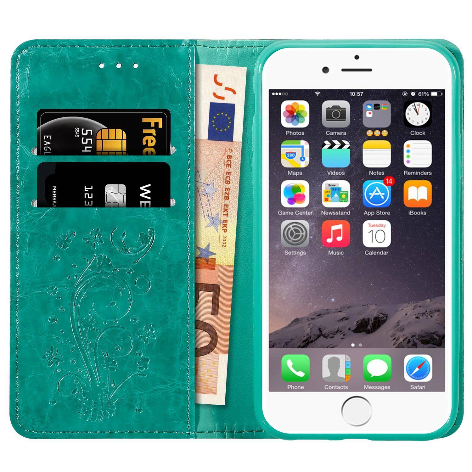 Cadorabo Hülle für Apple iPhone 6 PLUS / 6S PLUS Schutzhülle in Türkis Handyhülle Etui Cover Case Standfunktion