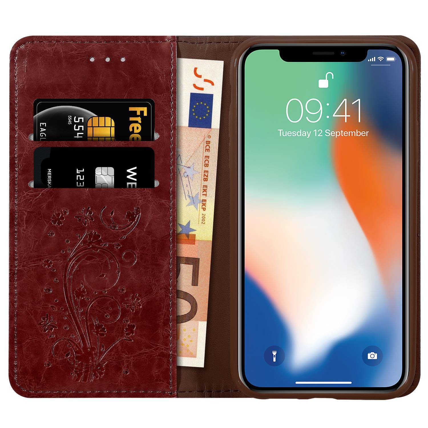 Cadorabo Hülle für Apple iPhone XS MAX Schutzhülle in Rot Handyhülle Etui Cover Case Standfunktion