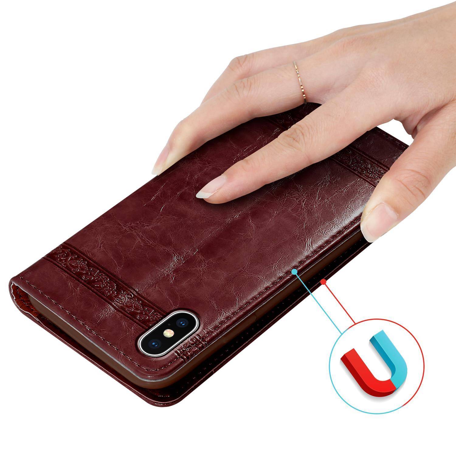 Cadorabo Hülle für Apple iPhone XS MAX Schutzhülle in Rot Handyhülle Etui Cover Case Standfunktion